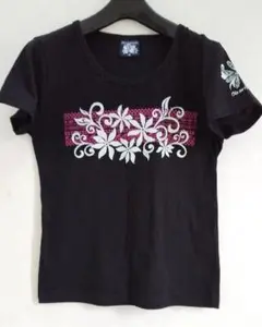 花柄プリント Tシャツ 黒 Mサイズ