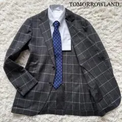 美品 トゥモローランド テーラードジャケット カシミヤ混 チェック柄 グレー48