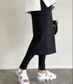 エマテイラー　春夏レイヤードスカートドッキングパンツ　レギンス　黒　重ね着風