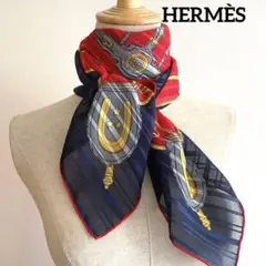 HERMES エルメス シフォンシルクスカーフ 90 馬具 鞍