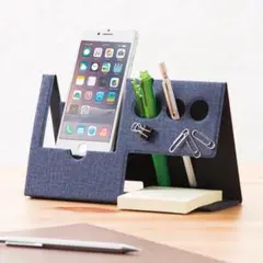 ナカバヤシ オリパクト デスクオーガナイザー Mネイビー スマホスタンド