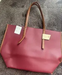 赤 合成皮革 トートバッグ