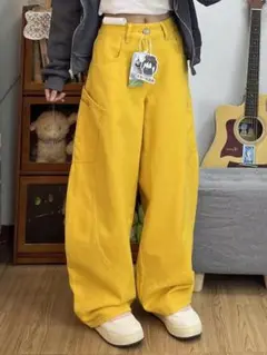 年中使えるシンプルロングパンツ♡イエロー推し