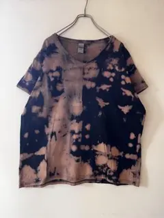 No.4361 US古着GILDAN タイダイTシャツ 2XL 黒×ブラウン系