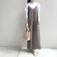 UNIQLO リネンブレンド キャミソール サロペット ダークブラウン M
