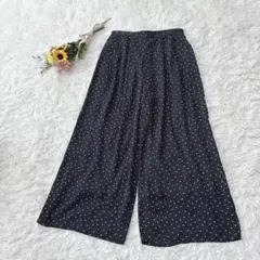【Ｓ】GLACIER　水玉模様　ロングガウチョ　ワイドパンツ　マキシ　裏地　黒