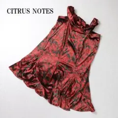 シトラスノーツ ワンピースチュニックレッド ボタニカル柄 B4662