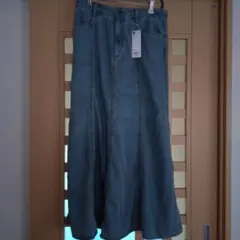 GU ライトデニムフレアマキシスカート XL 63 BLUE