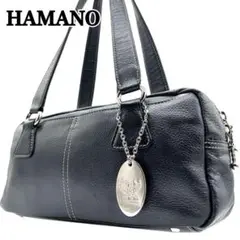 【美品】HAMANO ハマノ ハンドバッグ ミ二ボストンバッグ ブラック レザー