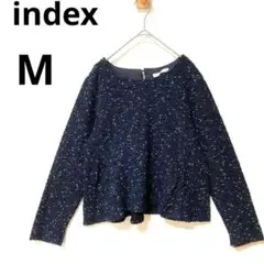 美品 index インデックス M ショート丈 ツイード トップス ネイビー