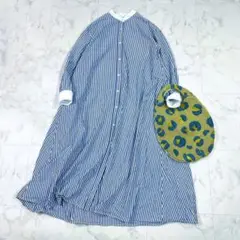 ジャーナル レリューム ストライプ シャツ ワンピース ロング スタンドカラー