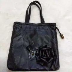 黒の花装飾ハンドバッグ 婦人バッグ