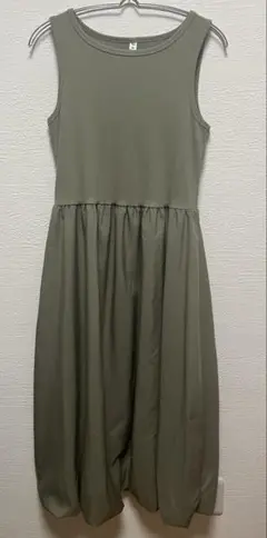 GU ノースリーブ バブルヘムワンピース L オリーブ