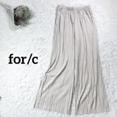 フォーシー　プリーツパンツ　ワイドイージーパンツ　ウエストゴム　グレージュ　 L
