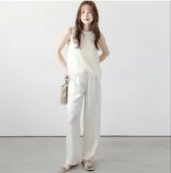 新品未使用タグ付　サテン イージーパンツ　ホワイト　M.L