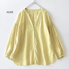 [美品]ROPÉ ロペ♪コットンリネン ブラウス ノーカラー ゆったり