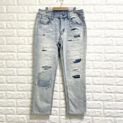 American Eagle デニム ジーンズ ブルー ダメージ加工 4連ボタン