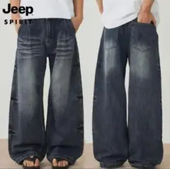 最終値下げjeep レトロワイドデニムパンツ ライトウォッシュドユニセックス