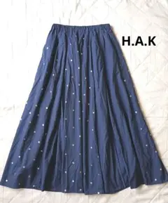 極美品　H.A.K　ハク　タックフレアスカート　ドット柄　箔プリント　日本製