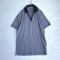 UNIQLO ユニクロVネック 半袖 カットソー L ストライプ柄