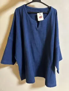 美品 うさとの服 麻 チュニック 生成り 草木染め 藍染 usaato ウサト 美品うさとの服 麻綿 チュニック ベスト 草木染め 藍染め usaato