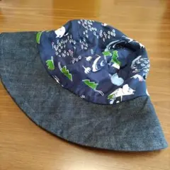 ハンドメイド　 ムーミン柄デニムのツバ　 ハット　帽子