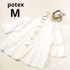 ◆potex ポテックス 七分袖ブラウス 白 花柄 チャイナボタン ガーリー/M