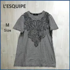 【美品】 L'ESQUIPE レキップ 刺繍 ボーダー コットン Tシャツ M