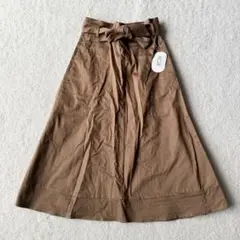 コエKOE フレア帯ベルト スカート オフィス M ブラウン 新品タグ付き
