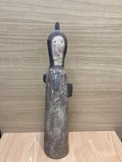 セラミック置物 抽象人形 灰色と黒　作家もの