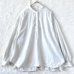 無印良品　バンドカラーシャツ　長袖　綿シルク　オフホワイト　M〜L　ゆったり　秋