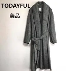 【美品】TODAYFUL ウエストベルト付 総柄 ロングコート