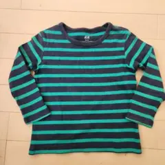 H&M ネイビー/グリーン ストライプ 長袖Tシャツ