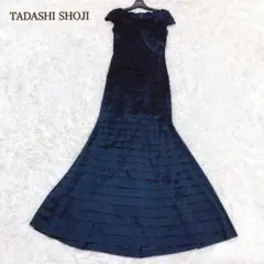 美品 タダシショージ ロングドレス フリル コサージュ 紺 ワンピース パーティ