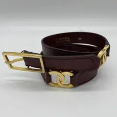 【美品】シャネル レザー ベルト ダブル ココマーク ボルドー サイズ65