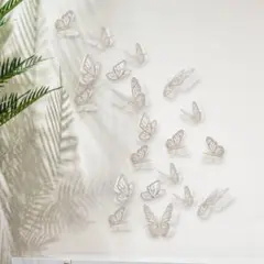 3D 蝶々 バタフライ　ウォールステッカー 20枚セット　シルバー×ホワイト