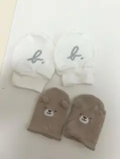 アニエスベー コットンミトン　刺繍ロゴ付き クマミトン 2点セット