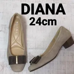 【美品】24㎝ DIANA スエード フラットシューズ スクエアトゥ パンプス