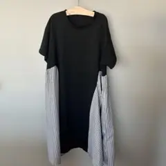 半袖シャツワンピース 黒とストライプ