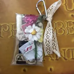フランス　ドイツ　アンティーク　メルスリー　糸　布花　キーチャーム　ポーチ