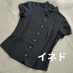 INED ネイビー 半袖シャツブラウスとろみ素材キレイめ