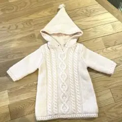 【美品】ポンポワン ニット ワンピース ウール 80 12M