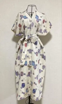 着物リメイク古典柄ウエストリボン付きワンピースチュニック