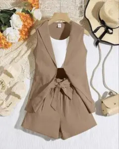 コーヒーブラウン ベストセット (ショートパンツ付き)