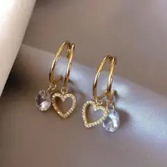 残り数点♡　S925　ピアス　アクセサリー　ゴールド 　ハート　ストーン　上品