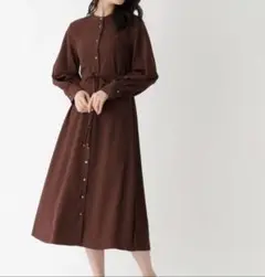未使用品　OPAQUE.CLIP ドット 　ロングワンピース　ブラウン　長袖　M