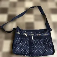 LeSportsac ネイビー ドット柄 ショルダーバッグポーチ付き　中面美品