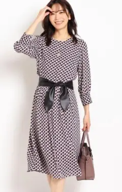 極美品 Reflect 洗える ベルト付き 幾何柄 ワンピース size9 M