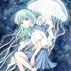 【海月】手描きイラスト　原画　ポストカードサイズ