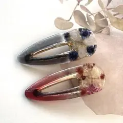 赤と黒　ドライフラワー ヘアクリップ2個セット